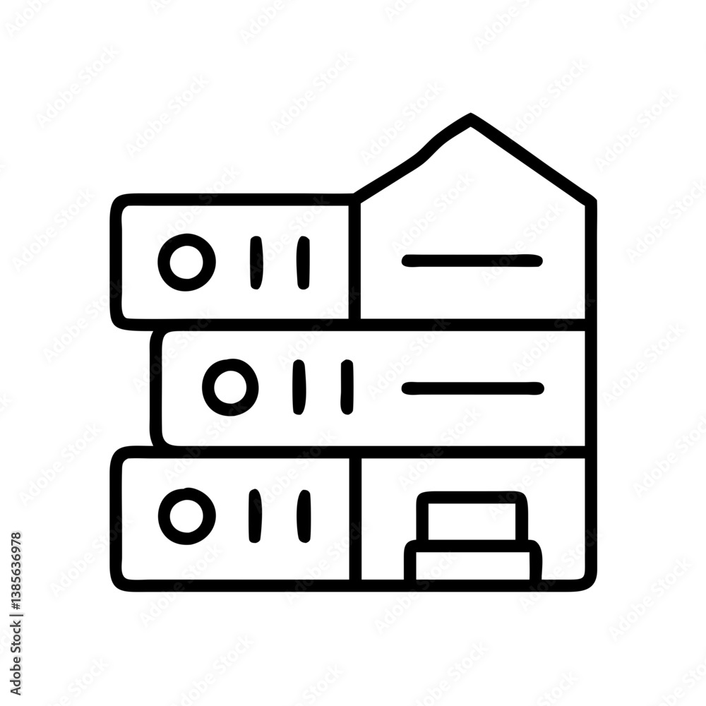 Poster server data storage network hosting rack icon for cloud computing and database system architecture d