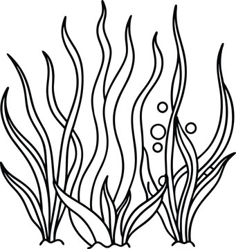 black and white seaweed underwater clip art preview