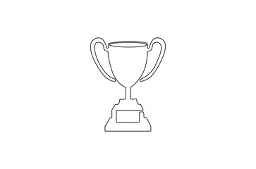 Continuous one line drawing of Award trophy cup. Single line drawing illustration of trophy cup competition. Winner champion concept vector art. Line vector illustration.