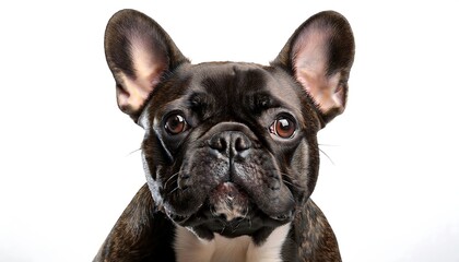Fototapeta premium Adorable and expressive french bulldog portrait against bright white backdrop