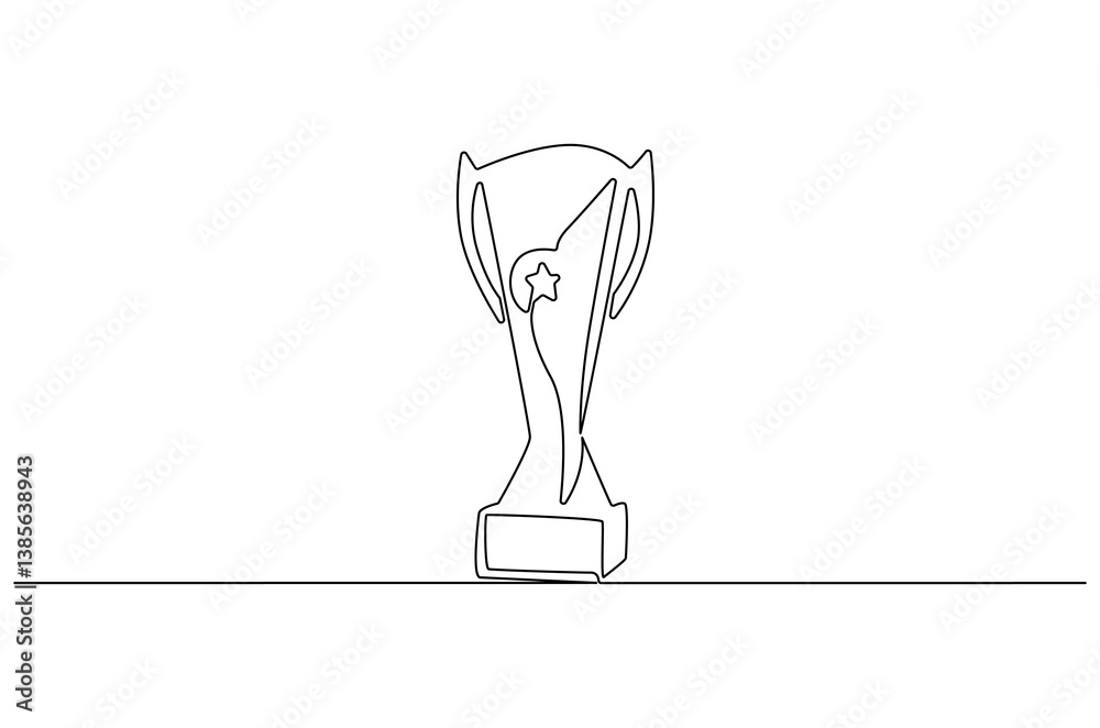 Wall mural continuous one line drawing of award trophy cup. single line drawing illustration of trophy cup comp