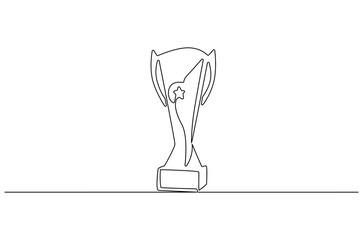 Continuous one line drawing of Award trophy cup. Single line drawing illustration of trophy cup competition. Winner champion concept vector art. Line vector illustration.