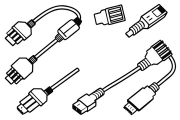Ethernet Cable Line Art Simple Sketch for Technical Artwork Creation