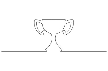 Continuous one line drawing of Award trophy cup. Single line drawing illustration of trophy cup competition. Winner champion concept vector art. Line vector illustration.