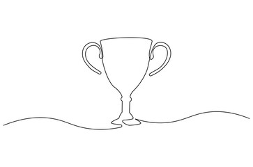 Continuous one line drawing of Award trophy cup. Single line drawing illustration of trophy cup competition. Winner champion concept vector art. Line vector illustration.