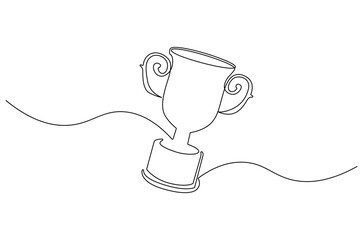 Continuous one line drawing of Award trophy cup. Single line drawing illustration of trophy cup competition. Winner champion concept vector art. Line vector illustration.