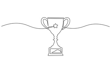 Continuous one line drawing of Award trophy cup. Single line drawing illustration of trophy cup competition. Winner champion concept vector art. Line vector illustration.