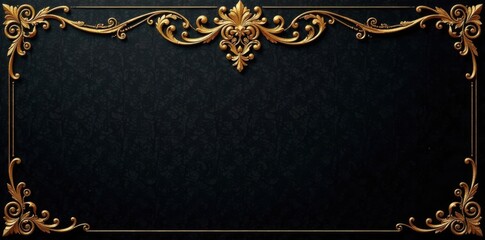 Ornate gold filigree on sophisticated black backdrop with subtle shimmer and texture , patterns, metallic