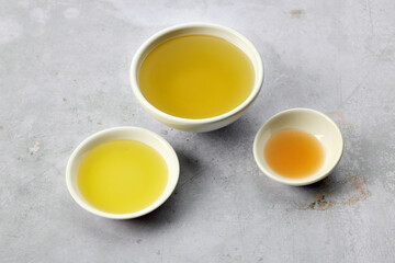 bowls of various oils