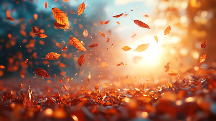 Crisp autumn day with leaves swirling in the wind, cool weather, fall colors