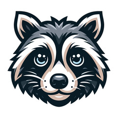 Cartoon Raccoon Head Mascot Design Vector Illustration Close-up