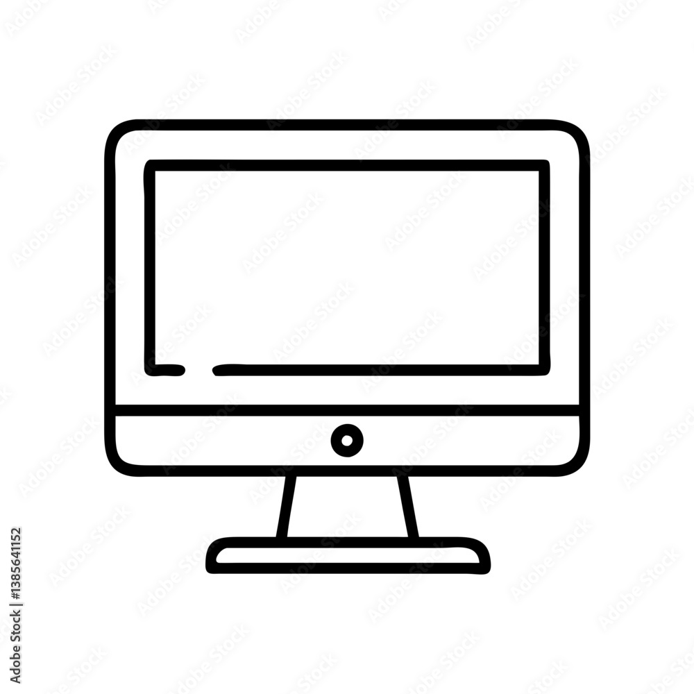 Fototapete Desktop computer monitor screen display technology device outline vector illustration icon design for graphics