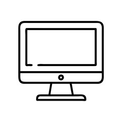 Desktop computer monitor screen display technology device outline vector illustration icon design for graphics