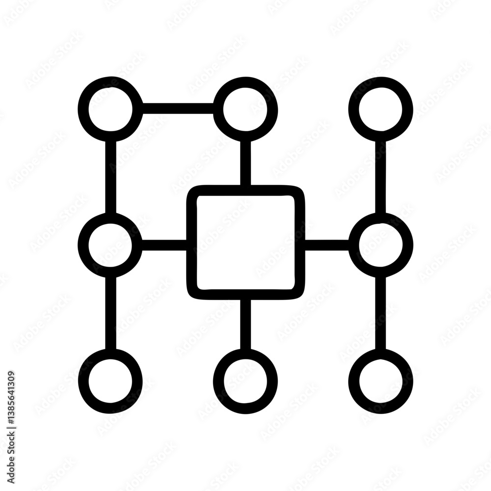 Poster network diagram icon vector illustration representing connection nodes and square central hub for da