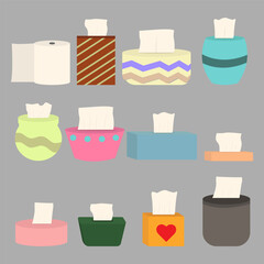 sets of napkins and toilet paper in different boxes