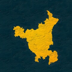 Haryana yellow map on isolated greenish textured background. High quality coloured map of Haryana, India.
