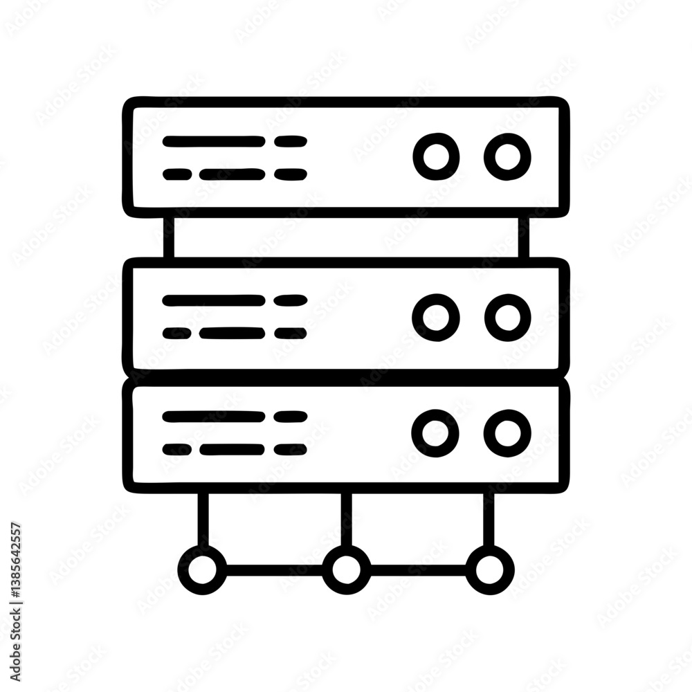 Poster server rack data center network hosting database storage system vector line icon for technology and 