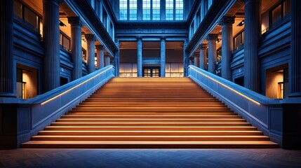 Obraz premium Grand wooden staircase in a historical building. Interior shot of a grand hall