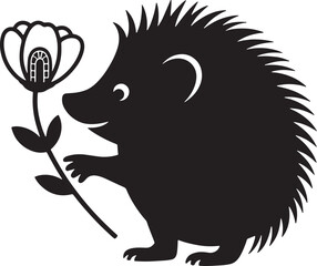 Baby Hedgehog with a Flower silhouette vector design