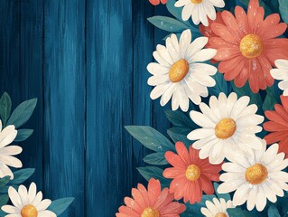 Obraz premium Vibrant Floral Arrangement on Rust Background Nature Digital Art Indoor Setting Close-up Colorful Beauty