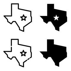 Texas State Outline Icon Set: Solid, Dashed, Filled, and Empty Variations