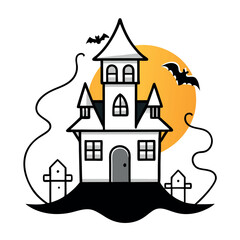 Line Drawing of Haunted Halloween House Vector Design