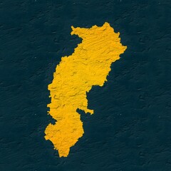 Chhattisgarh yellow map on isolated greenish textured background. High quality coloured map of Chhattisgarh, India.