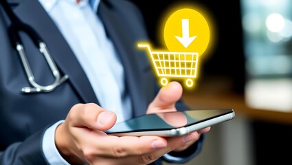 Fast Checkout with Mobile Shopping App, Digital Business Purchase with Smartphone, Mobile E-commerce and Online Shopping Concept