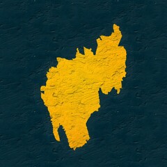 Tripura yellow map on isolated greenish textured background. High quality coloured map of Tripura, India.