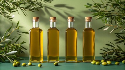 Fototapeta premium Olive oil bottles extra virgin organic cooking food gourmet healthy diet