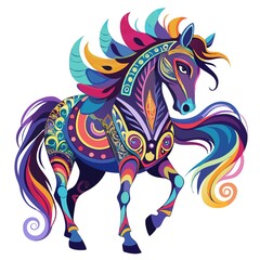 A colorful horse with a rainbow mane and tail