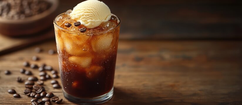 Iced Coffee, Vanilla Ice Cream, Beans, Wood