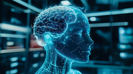 A futuristic wearable brain scanner, modern neuroscience lab with biometric displays, Neuro-tech style