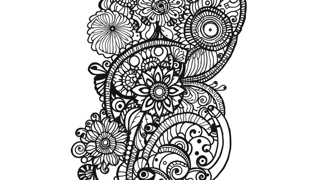 Floral intricate seamless pattern design, black and white doodle element