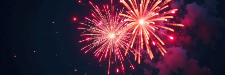 Fototapeta premium Fireworks bursting into radial pattern with streaks of light and color, fireworks burst, fireworks, explosion