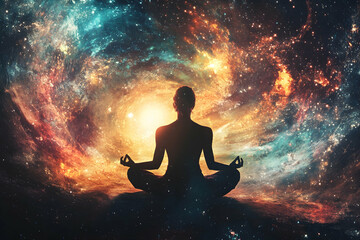 A person meditating with their back to the camera