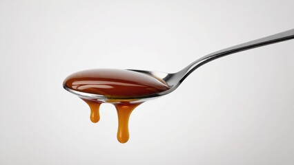 Liquid gold dripping from a spoon, close-up shot.