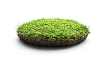 Green Circular Land Section of Garden Soil with Fresh Grass, Isolated on a Clean White Background, Representing Natural Gardening and Eco-Friendly Landscaping