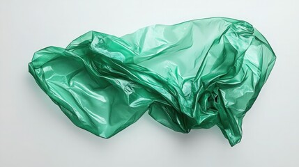 Fototapeta premium Green Crumpled Nylon Bag Floating in Isolation, Representing Environmental Impact and Waste, Perfect for Eco-Conscious and Sustainability-Themed Designs