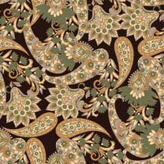 Gorgeous paisley seamless vector pattern with fantastic flowers and leaves. Bohemian textile print inspired by batik. Vintage style