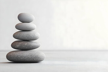 Photo of a balanced stack of stones on an empty table