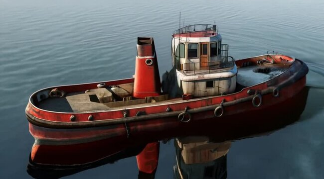 A Sturdy Tugboat Navigates Through the Open Sea