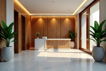 Fototapeta premium Modern hotel entrance with doors and reception desk , reception, doors, entrance
