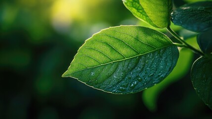 Lush Green Leaf Nature Background, Featuring Vibrant Foliage and a Refreshing, Organic Aesthetic for Eco-Inspired Designs