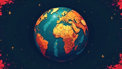 Retro vector globe with stylized lines and patterns, retro, illustrations