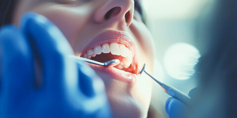 Patient carefully examines teeth in mirror with dentist's guidance during consultation