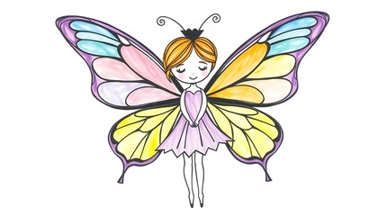 Charming Fairy with Butterfly Wings in Pastel Colors, Whimsical Illustration
