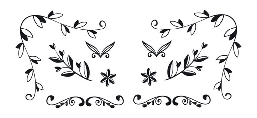 Set hand drawn wedding ornament collection