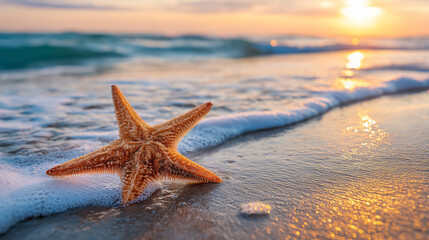 Fototapeta na wymiar A Starfish and the Setting Sun