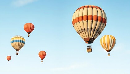 Fototapeta premium Colorful Hot Air Balloons Floating Gently in the Clear Blue Sky Above